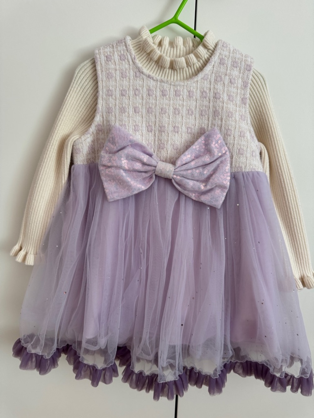 Tulle Bow Knit Dress ( Fleece - thick and warm)